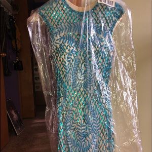 sparkly blue cocktail dress